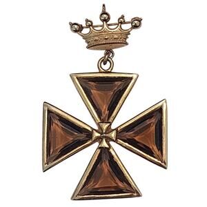 Accessocraft NYC Blue Glass Maltese Cross Brooch, Vintage